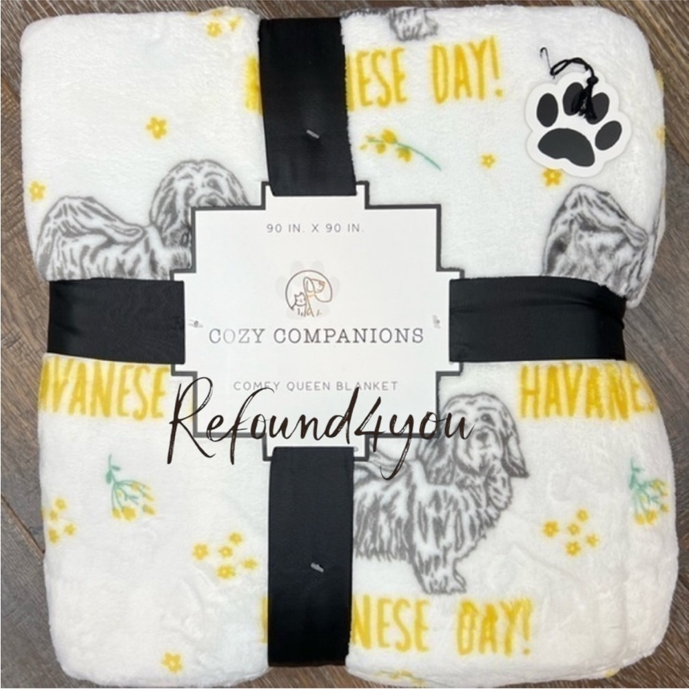 Cozy companions - ‘Havanese Day’ plush blanket. 90“ x 90“. NWT.